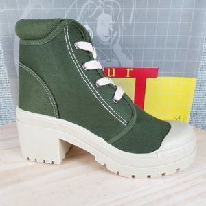 NEW Canvas Army Green Combat Military Heeled Boots